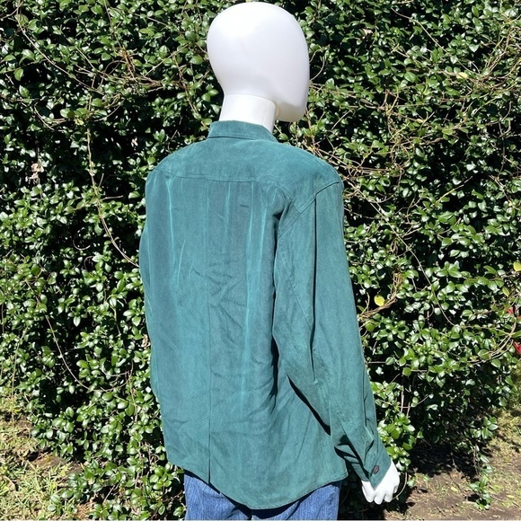 JUST Silk 100% Silk Button Down Forest Green LongSleeve Dress Shirt - Picture 5 of 13